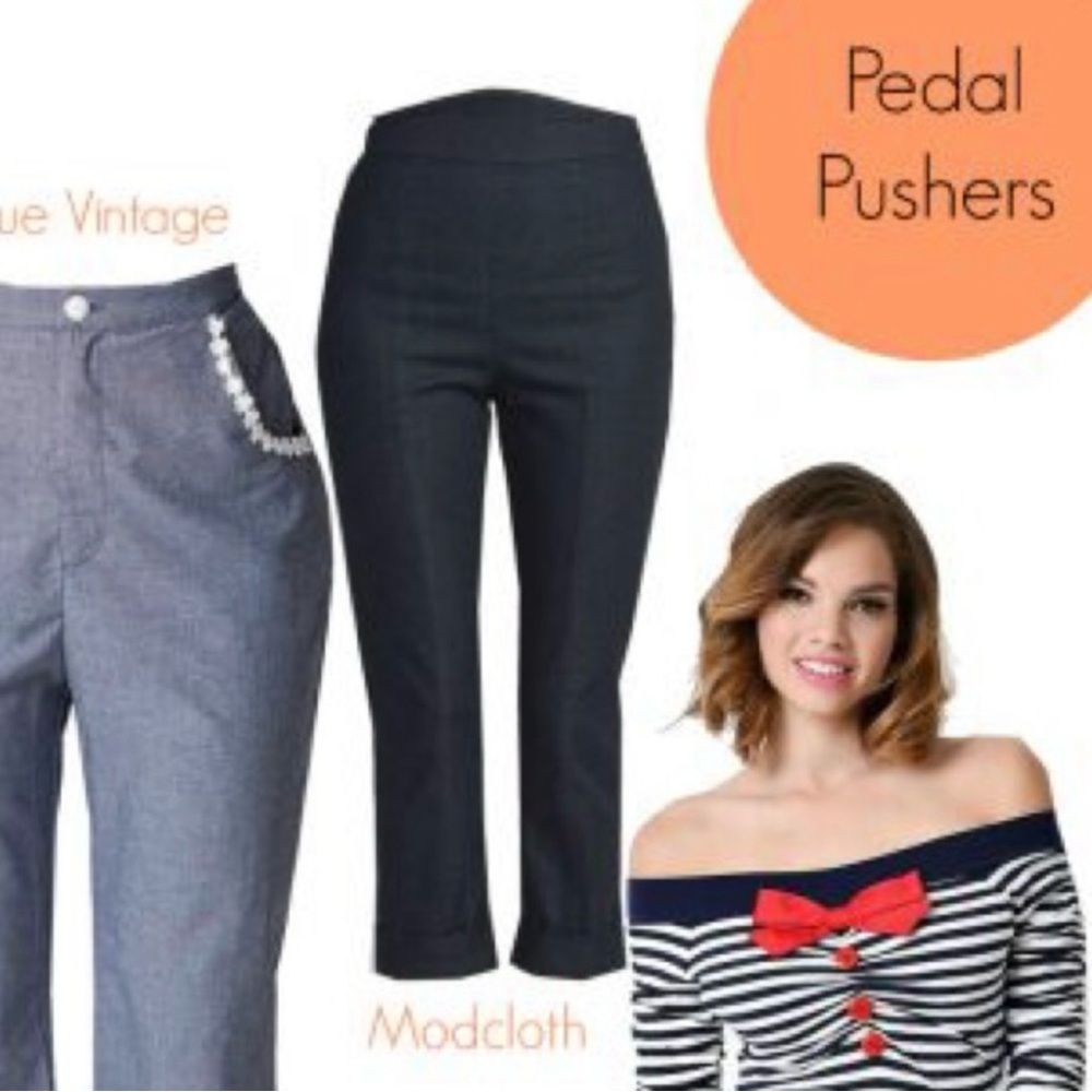 Modcloth 1950s Style Denim Dark Wash Pedal Pushers medium.